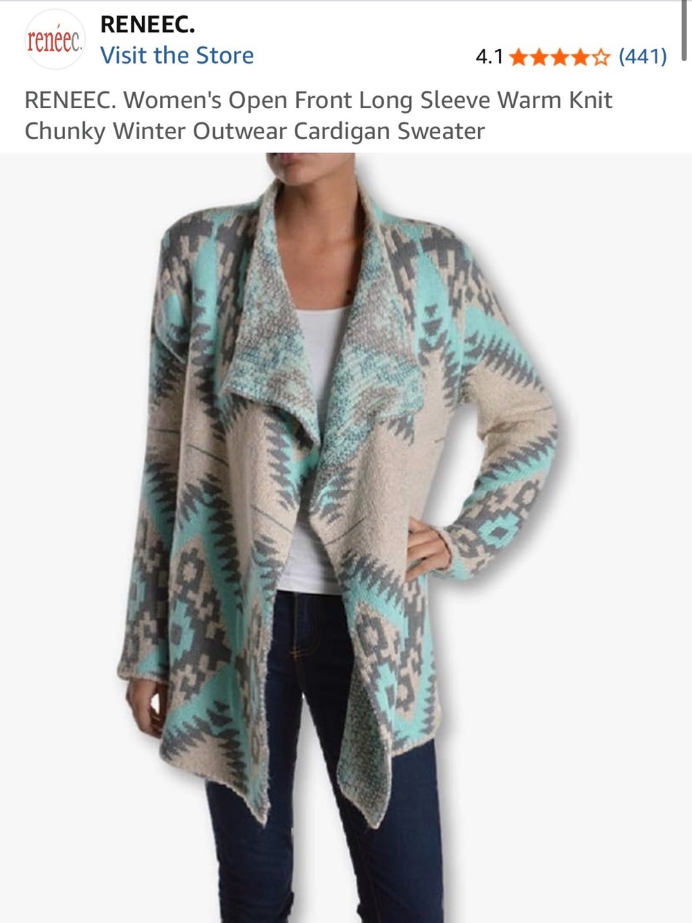 Wool Mohair Aztec Knit Cardigan Sweater - Gray & Teal